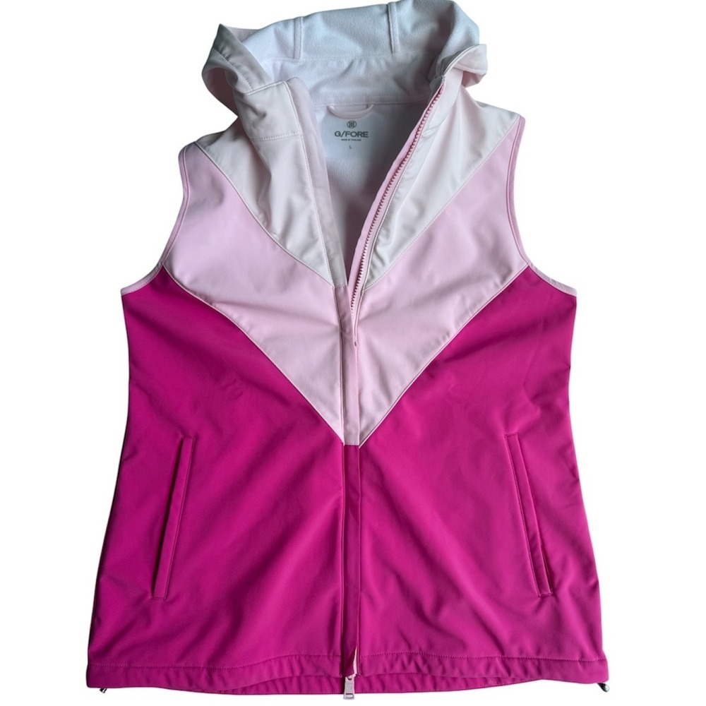G/FORE Pink Chevron Colorblock Hooded Golf Vest Full Zip Women's Size L